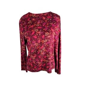 Croft & Barrow Paisley Long Sleeve Blouse - Red and Pink